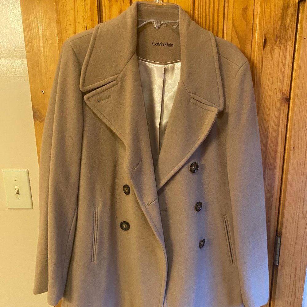 Calvin Klein Wool and Cashmere Beige Double Breasted Pea coat
